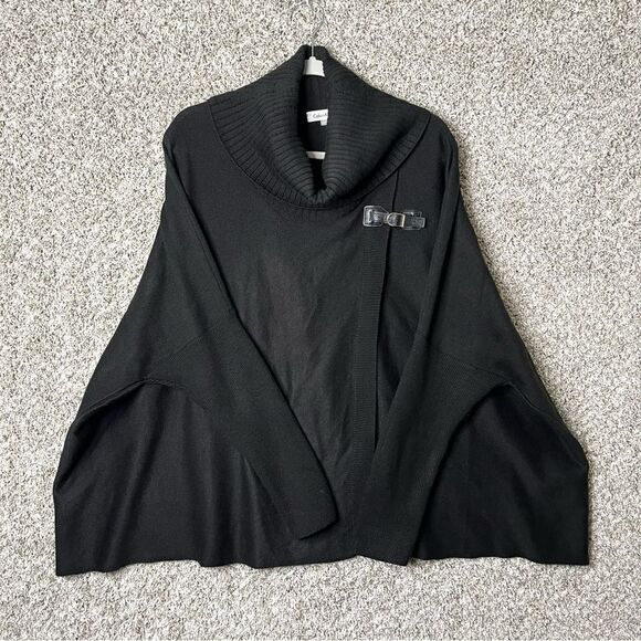 Calvin Klein Black Pullover Turtleneck Sweater Cape in Size L/XL - Picture 1 of 7